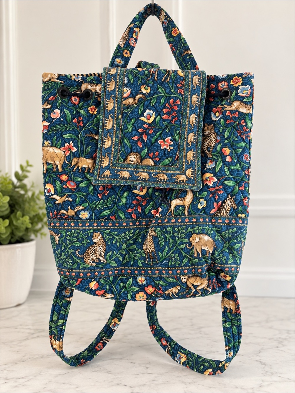 Vera Bradley Safari Floral Blue Backpack & Matching Card Case Set
